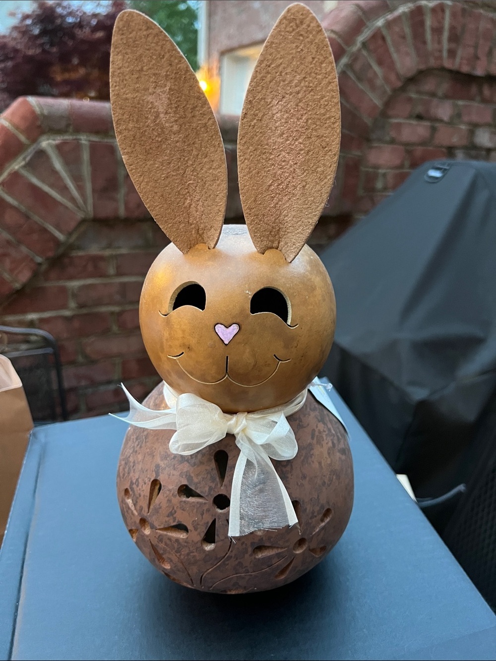 Meadowbrooke Gourds Rustic Brown Bunny Accent with Cream Ribbon, NWT